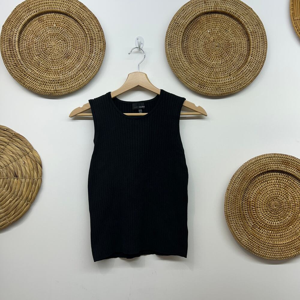 BUNDLE (2) Lucy Paris Rib Ribbed Knit Tank Top Medium White Black Stretch - Picture 5 of 8
